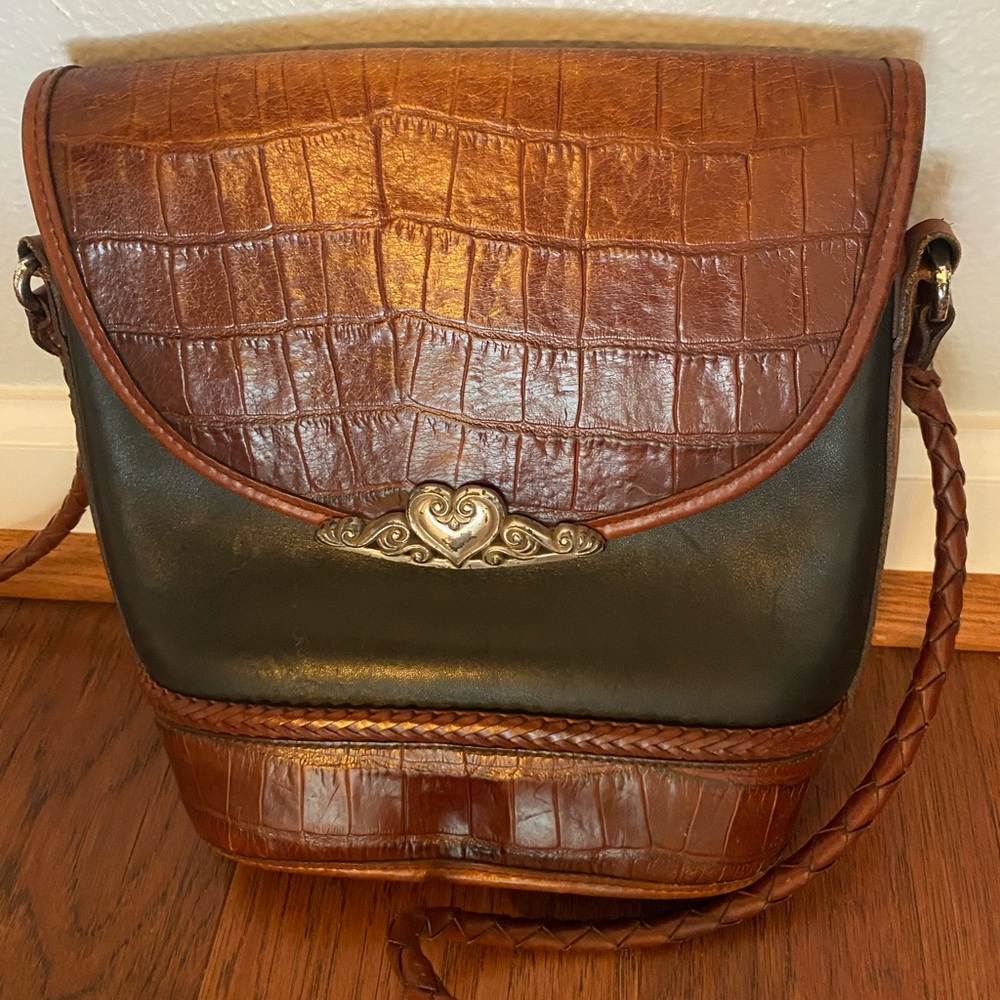 Brighton Vintage Bucket Bag Crossbody Leather Croc